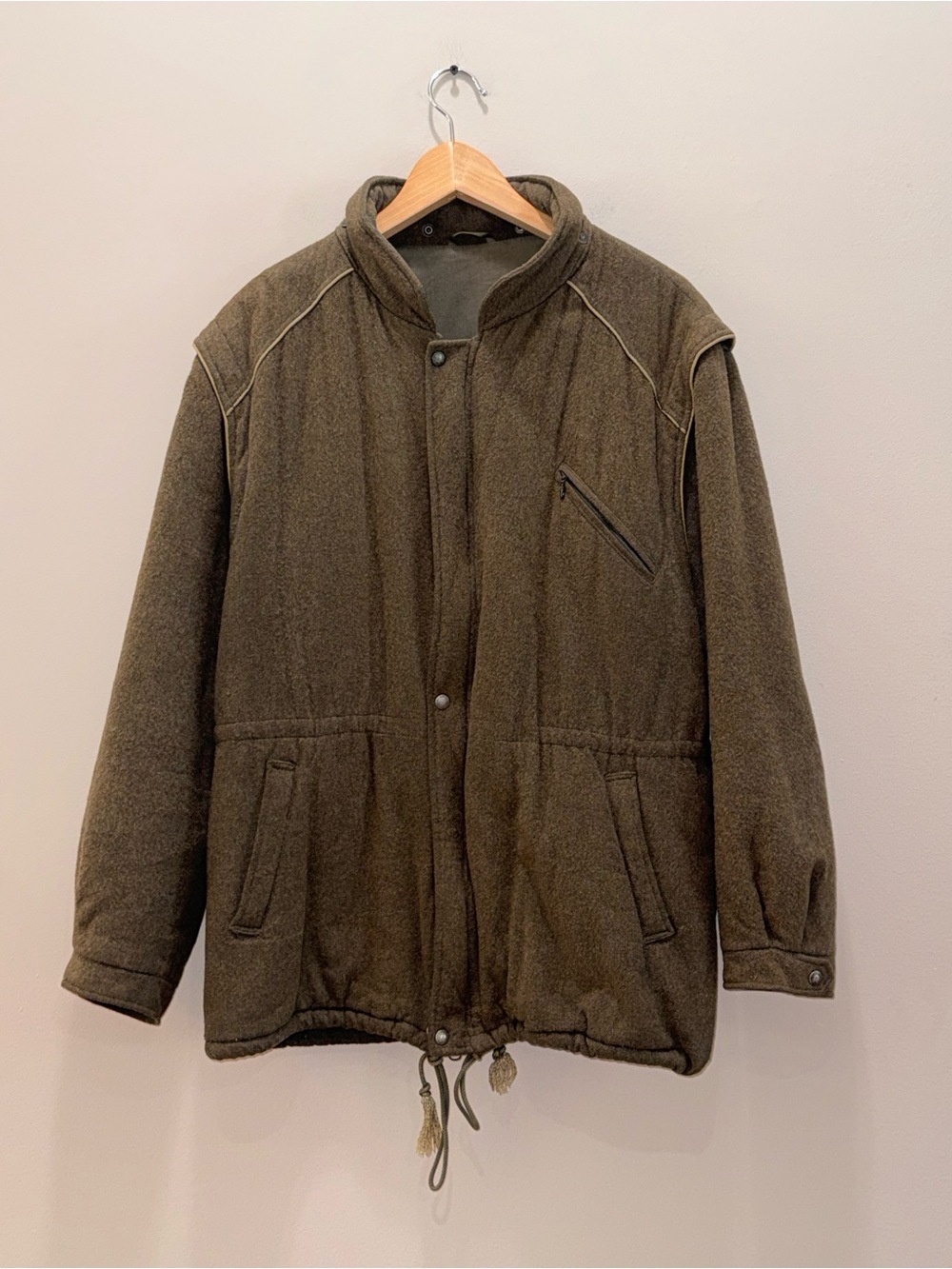 Steinbock Himalaya Military green Vintage Wool Jacket With hidden Hood 48" chest